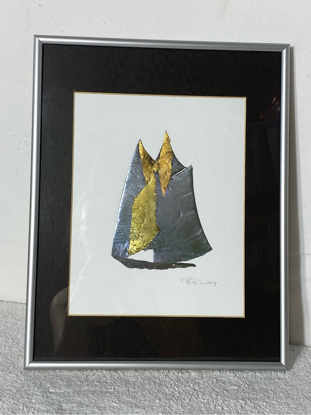 Vintage Raymond Cox Framed Hand Wrought Pewter Metallic Sailboat Wall Art